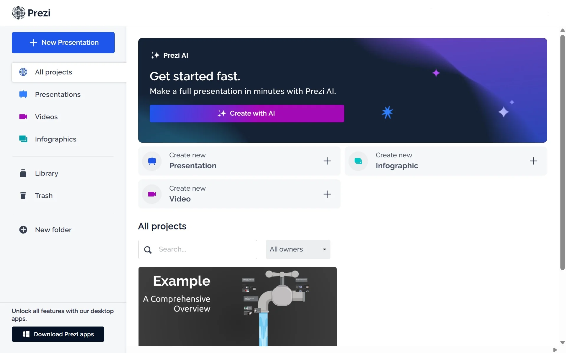 Главная страница на Prezi